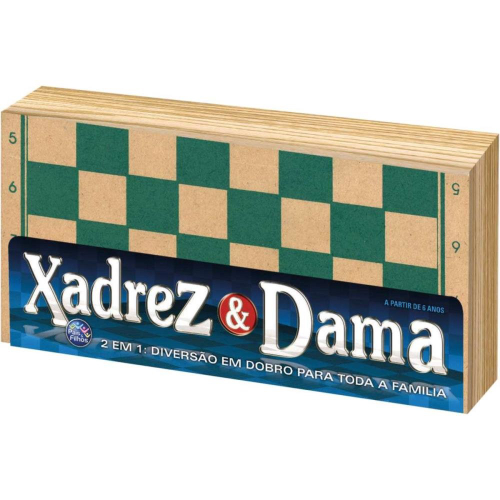 Jogo Xadrez e Dama 2 em 1 Estojo Madeira Pais & Filhos 2908