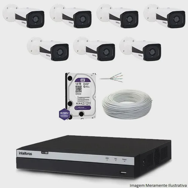 Kit Dvr Intelbras 8 Canais Mhdx 1080p 7 Câmeras Ips Bullet Vip 1220 Hd ...