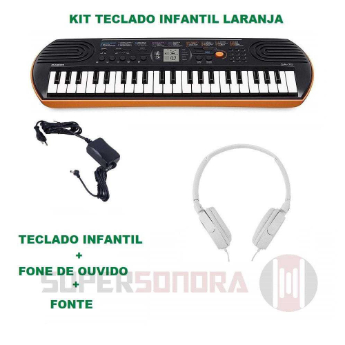 Kit Teclado Infantil Casio Sa-76 Laranja - 44 Miniteclas + Fone De Ouvido +  Fonte em Promoção na Americanas