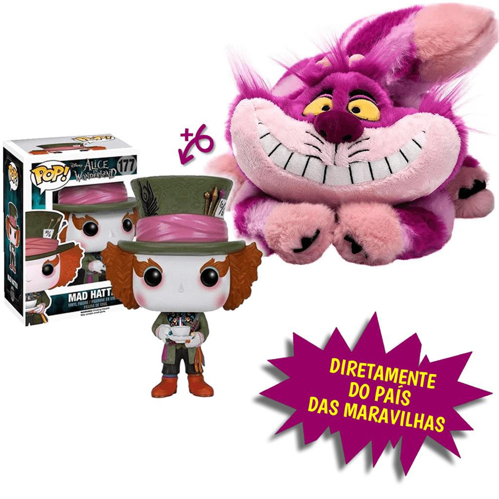 Kit Funko Chapeleiro Maluco 177 e Pelúcia Gato Listrado em