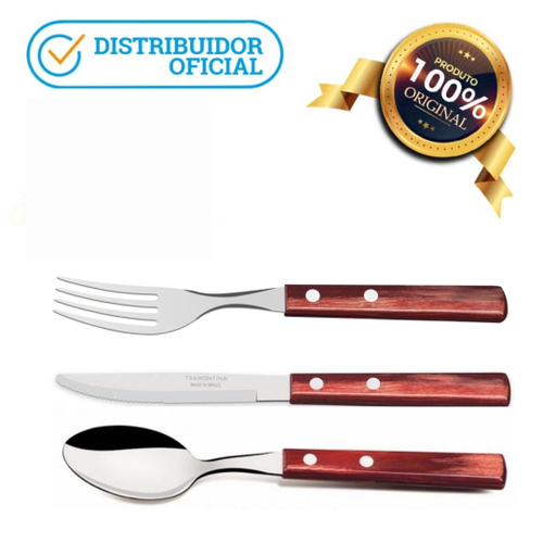 Kit Faqueiro 9 Peças Garfo Faca Colher Para Churrasco Cozinha Mesa Polywood  Aço Inox Cabo de Madeira Jumbo Vermelho Tramontina em Promoção na Americanas