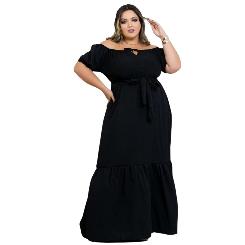 Vestido longo fashion ciganinha preto