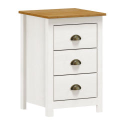 Mesa de Cabeceira em Madeira Maciça 03 Gavetas Topázio Branco/Carvalho Finestra Menor preço em Mesa de Cabeceira em Madeira Maciça 03 Gavetas Topázio Branco/Carvalho Finestra