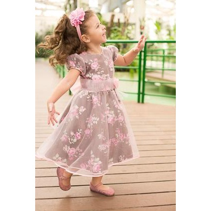 Vestido Infantil Princesa Marrom e Rosa