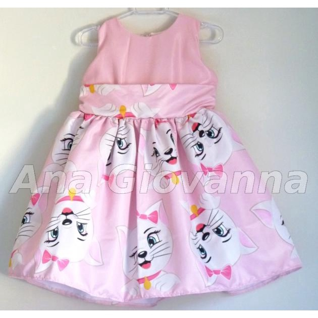 Vestido infantil tema Gata Marie rosa