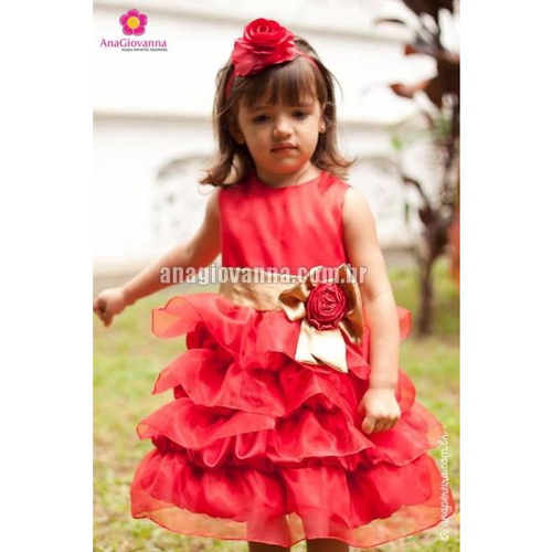 Vestido Princesa Infantil Vermelho Com Dourado