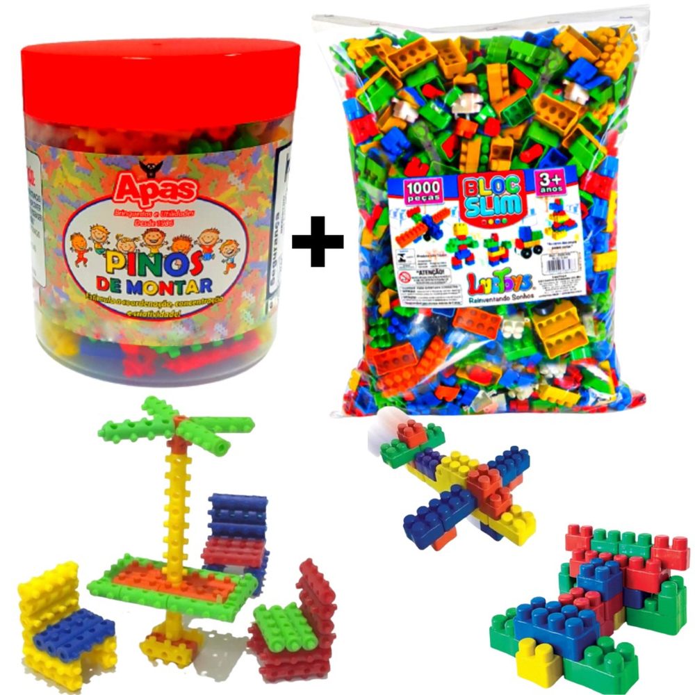 Kit Brinquedos Educativos Pinos de Montar Lig Lig 180 peças E Blocos de ...