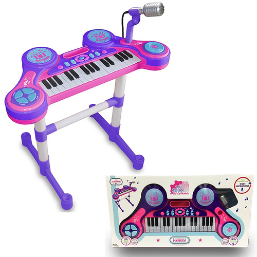 Teclado Infantil Musical Piano Dinossauro Brinquedo Bebê Didático Rosa