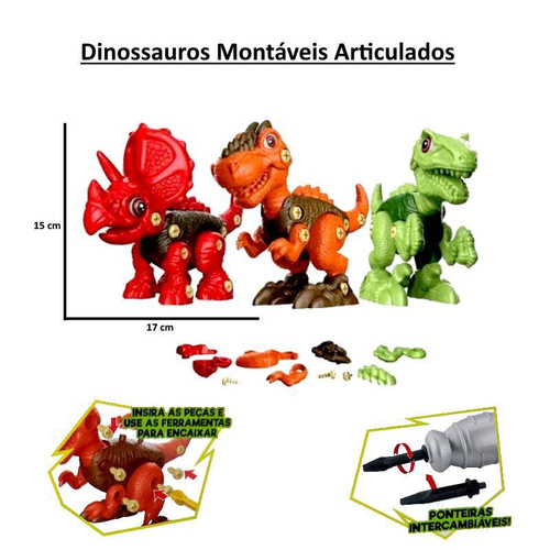 Kit Dino Robô Dinossauro de Montar com Chave 3 em 1 Toyng