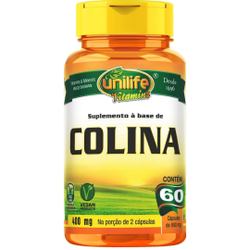 Colina 400mg 60 Cápsulas - Vitamina B8 Vegana Auxilia na Memória e Saúde do Fígado Unilife Menor preço em Colina 400mg 60 Cápsulas - Vitamina B8 Vegana Auxilia na Memória e Saúde do Fígado Unilife