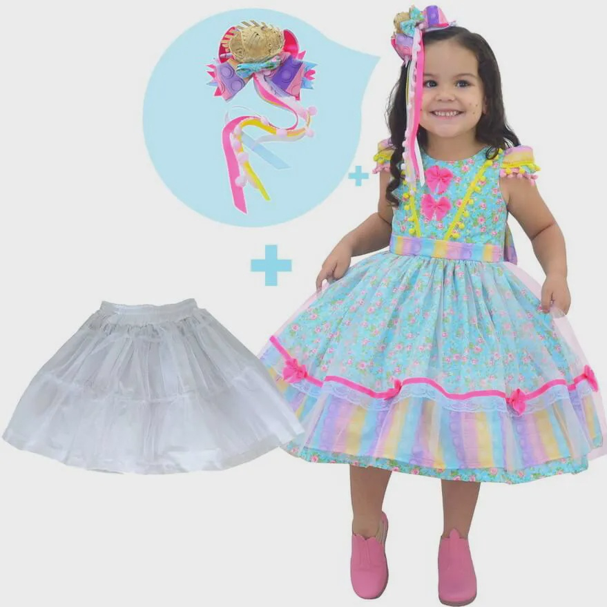 Kit vestido infantil da princesa Sofia + laço cabelo + saia filó