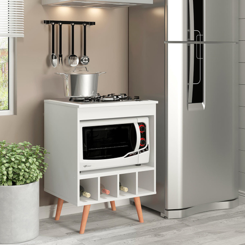 Balcão Cozinha para Cooktop 60 Cm Adega Nicho Forno/Micro Pés Palito