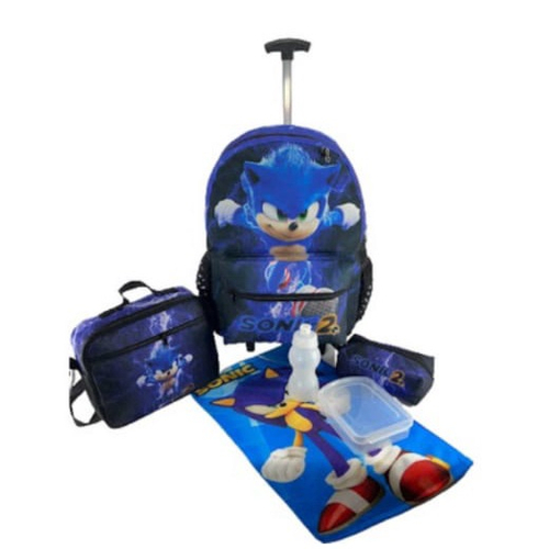 Kit Mochila Infantil de Rodinhas Menino Jogo Sonic Toys 2U