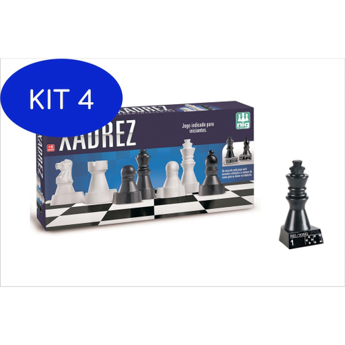 Kit 4 Xadrez Tabuleiro Peças Madeira no Shoptime