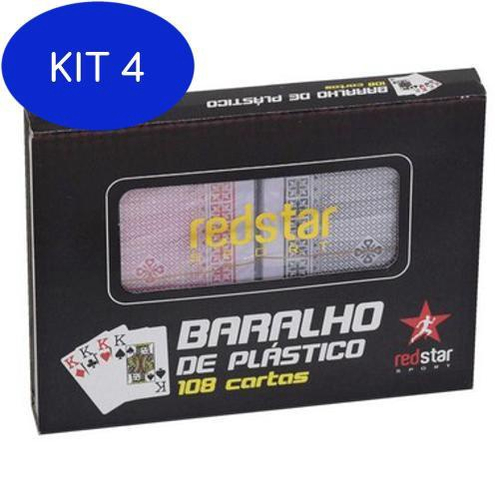 4 Baralhos Jogos de Cartas 100% Plástico c/ 108 Cartas Original