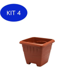 Kit 4 Vaso Quadrado 6 Litros Plastico Terra Cota