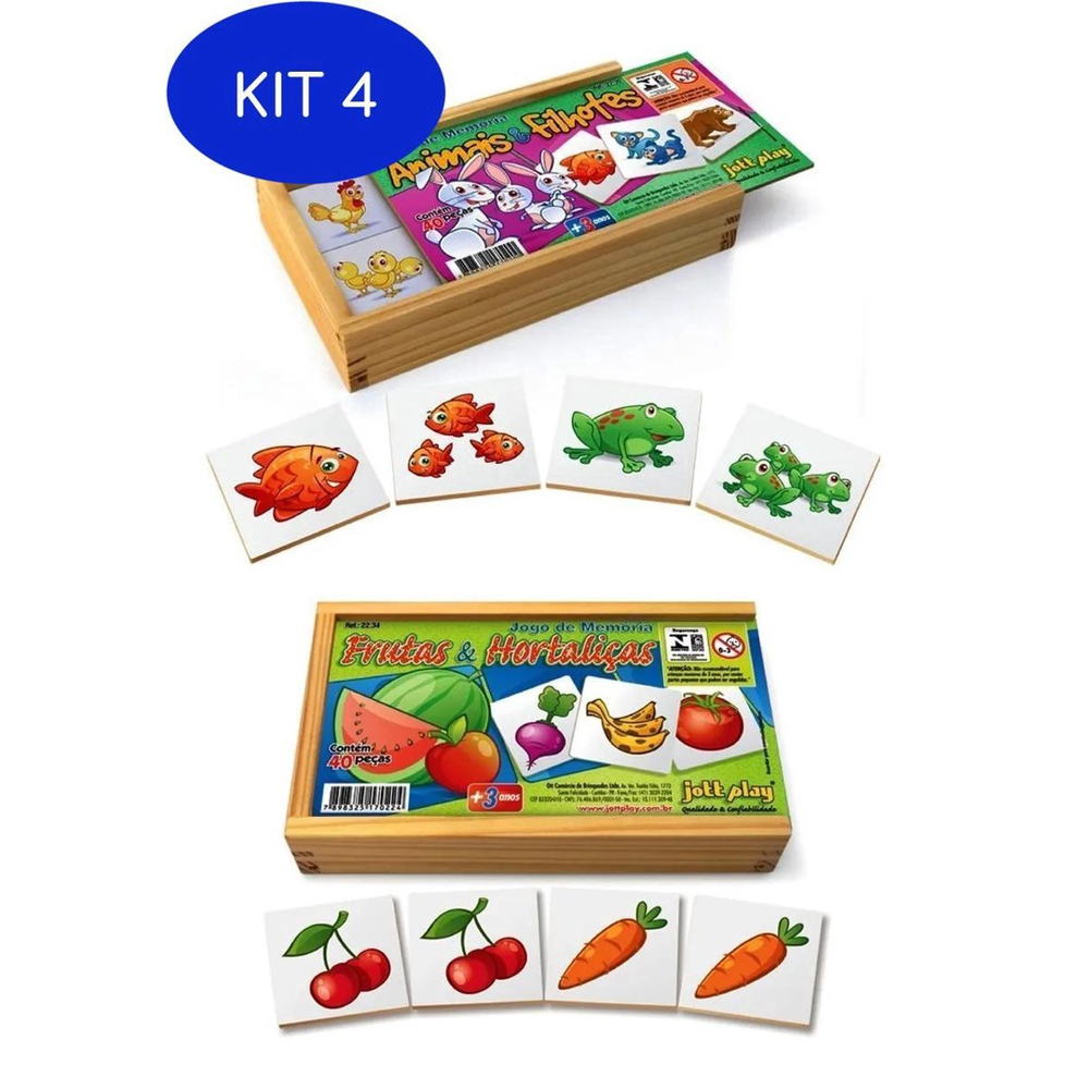 Kit com 2 Jogos de Memória - Frutas e Animais