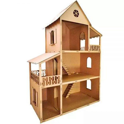 Casinha De Boneca Grande 60cm De Madeira + Kit Mini Moveis 36 pçs