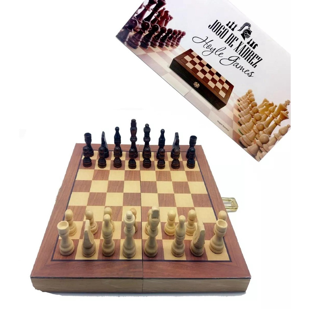 Jogo Xadrez Tabuleiro Madeira Luxo Dobrável Chess 24x24