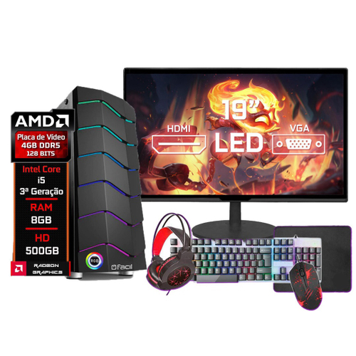 Pc Gamer Completo i5 8gb HD 500 Placa De Video Monitor