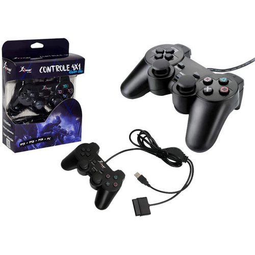 Controle Joystick USB para Computador PC Gamer PS2 e PS3 Dualshock - Preto