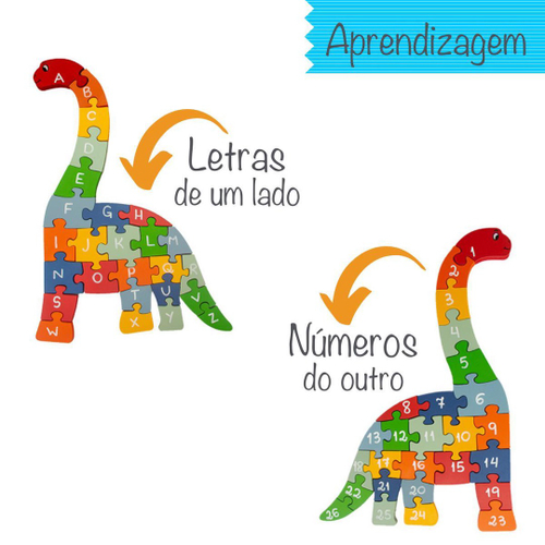 Quebra-cabeça dinossauro com alfabeto e números