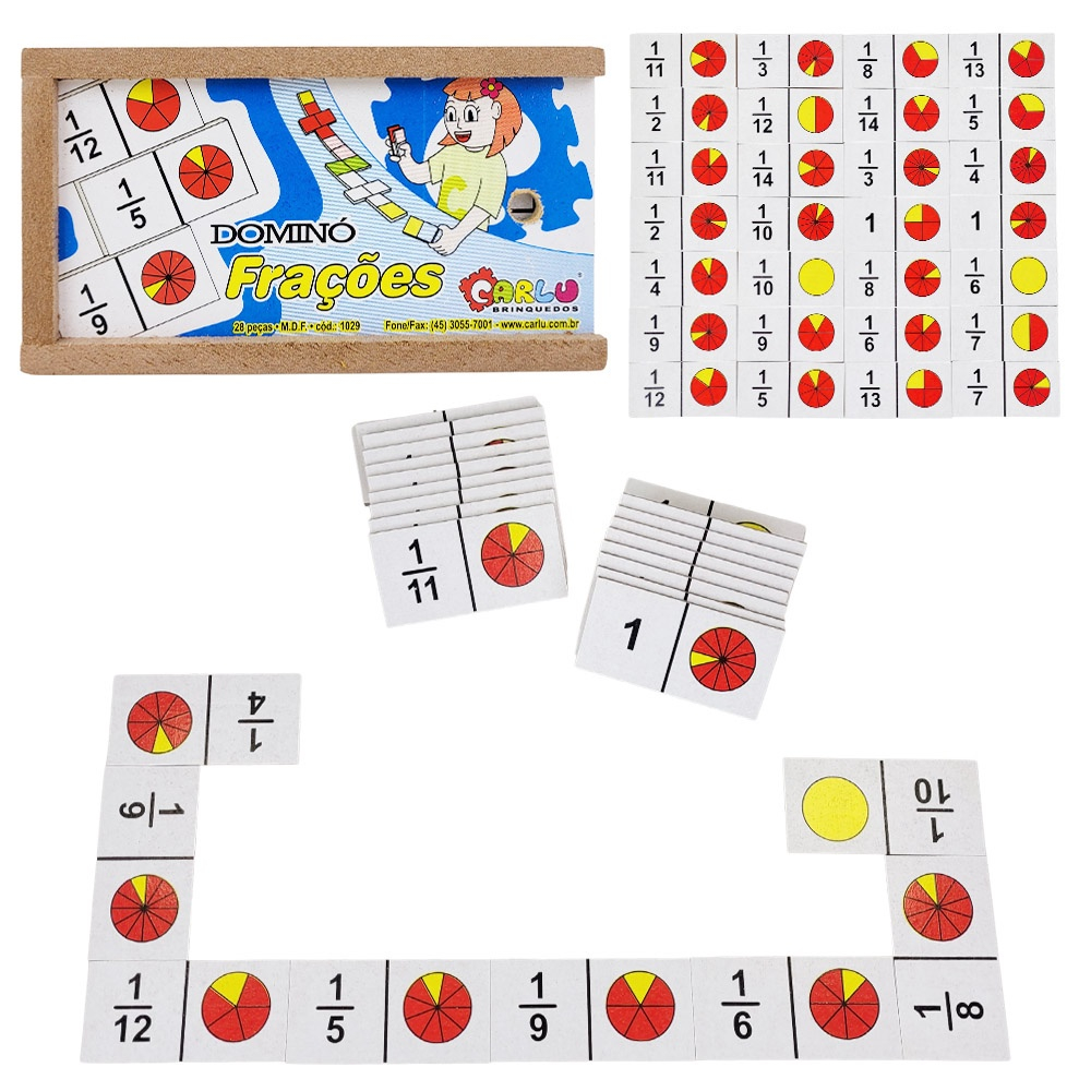 JOGO PEDAGOGICO DOMINO DE FRAÇÕES C/28 PEÇAS - PAPELARIA BARBOSA