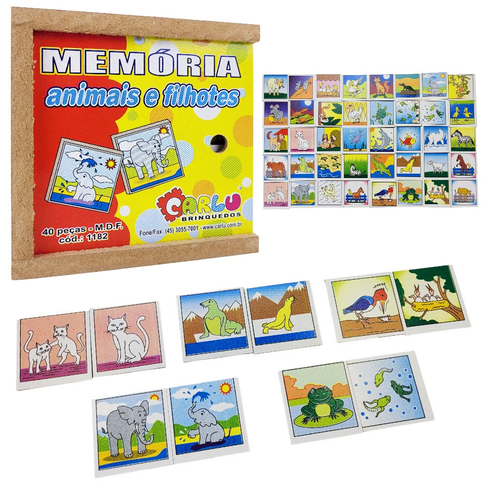 Jogo Memória Bichos Filhotes 54 Peças Educativo Infantil 4+