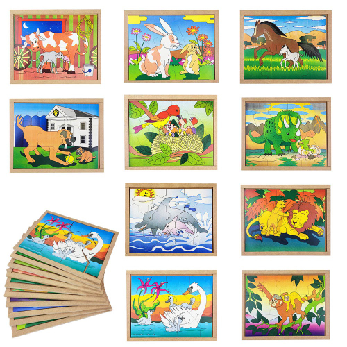 Brinquedos Educativos Kit 4 Quebra-Cabeças de Animais Madeira