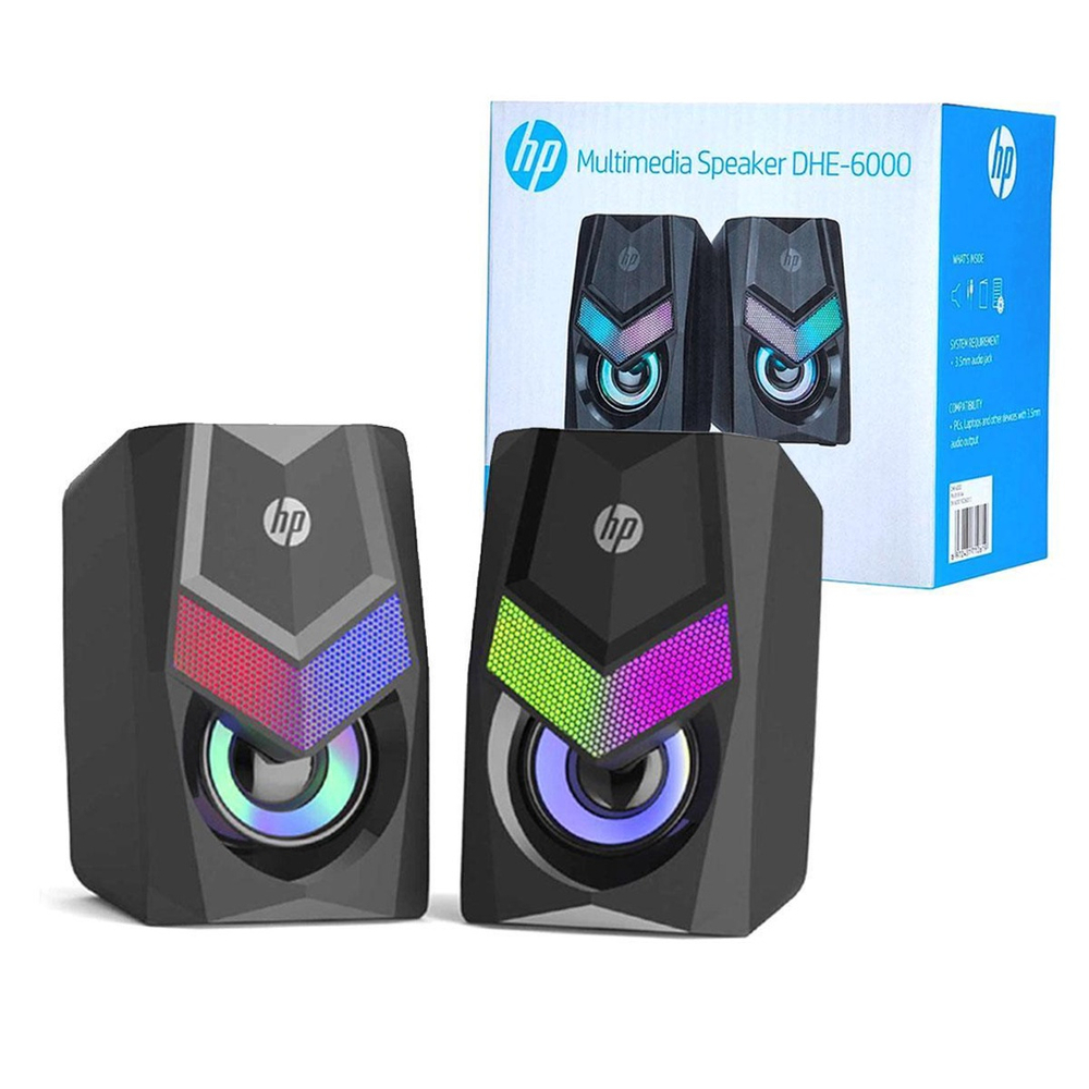 Caixa de som 2 0 hp dhe 6000 led rgb din mico 6w preto submarino