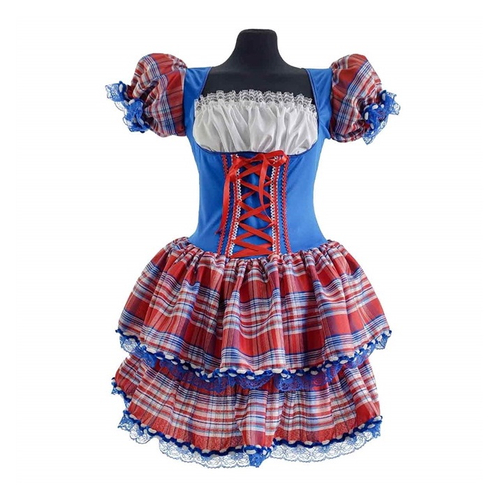 Vestido Festa Junina Adulto Xadrez Azul Babados Luxo