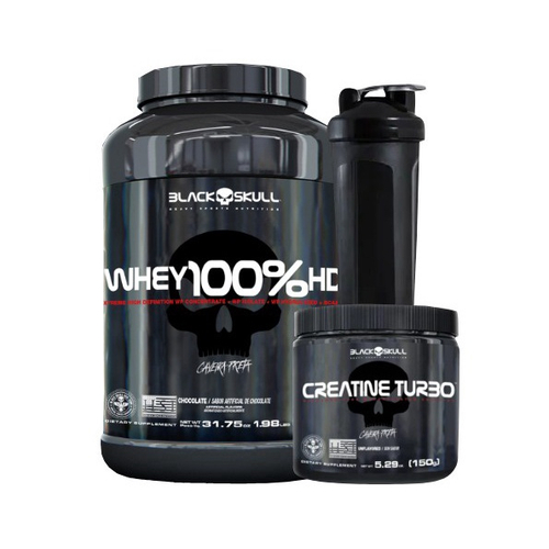 Combo Whey Hd Caveirapreta G Creatine Turbo Blackskull G Coqueteleira Submarino