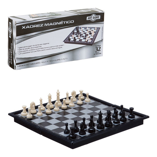 Jogo De Xadrez Magnético Dobrável 32Cm - Prata E Dourado no Shoptime