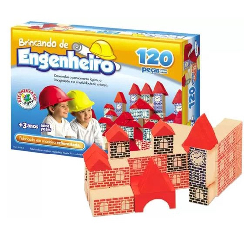 Brincando de Engenheiro c/ 120 peças Jogo de Blocos de Montar em Madeira -  Brinquedo Futuro Engenheiro em Promoção na Americanas