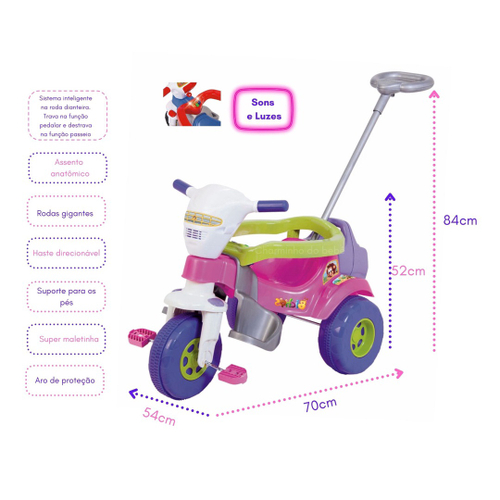 Triciclo Infantil C/ Empurrador E Protetor P/ 02-crianças Mo