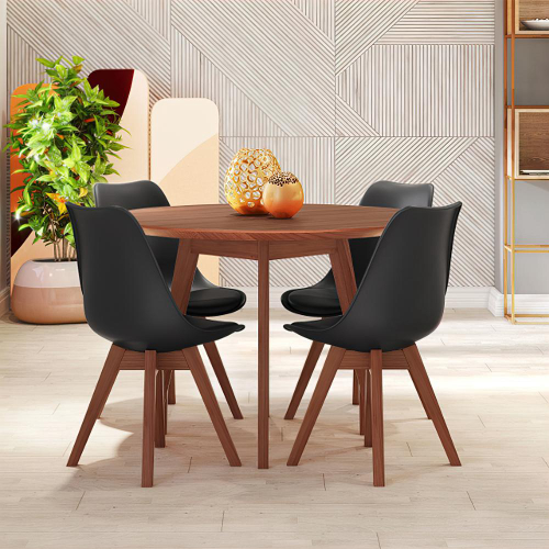 Conjunto Mesa Extensível Oval 4 Cadeiras Madeira Maciça Encosto