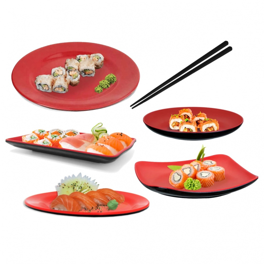 Kit Pratos e Travessas Vermelha + Hashi para Comida Japonesa em Promoção na  Americanas