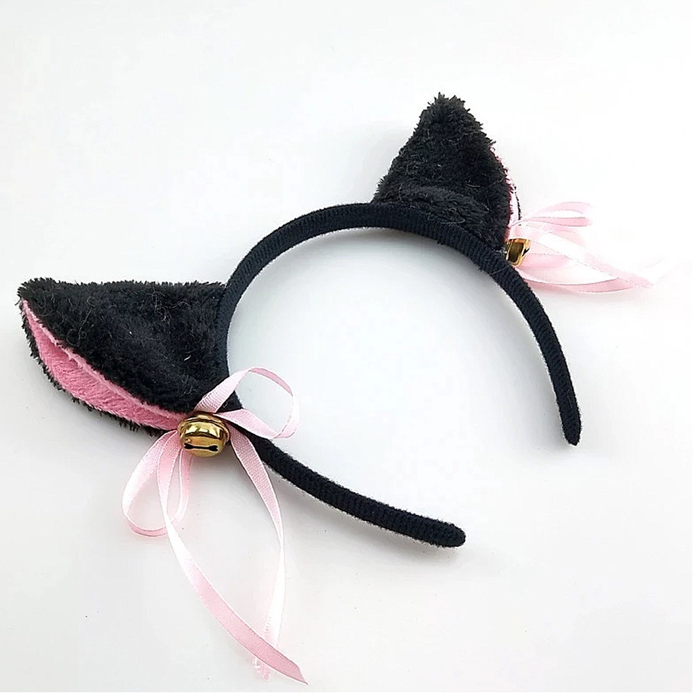 Tiara de Orelha de Gato Preto com Rosa