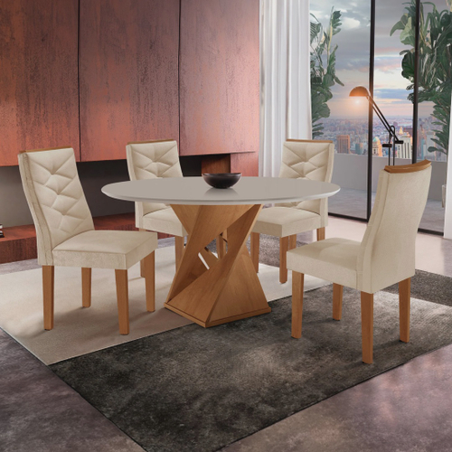 Conjunto Sala De Jantar Nápoles Tampo Vidro/MDF com 8 Cadeiras Luísa Smart  Plus Cel Móveis