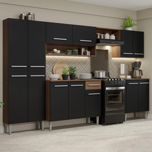 Armário de Cozinha Completo Sabrina 360x202Cm 6 Peças mdp Preto menu em  Promoção na Americanas