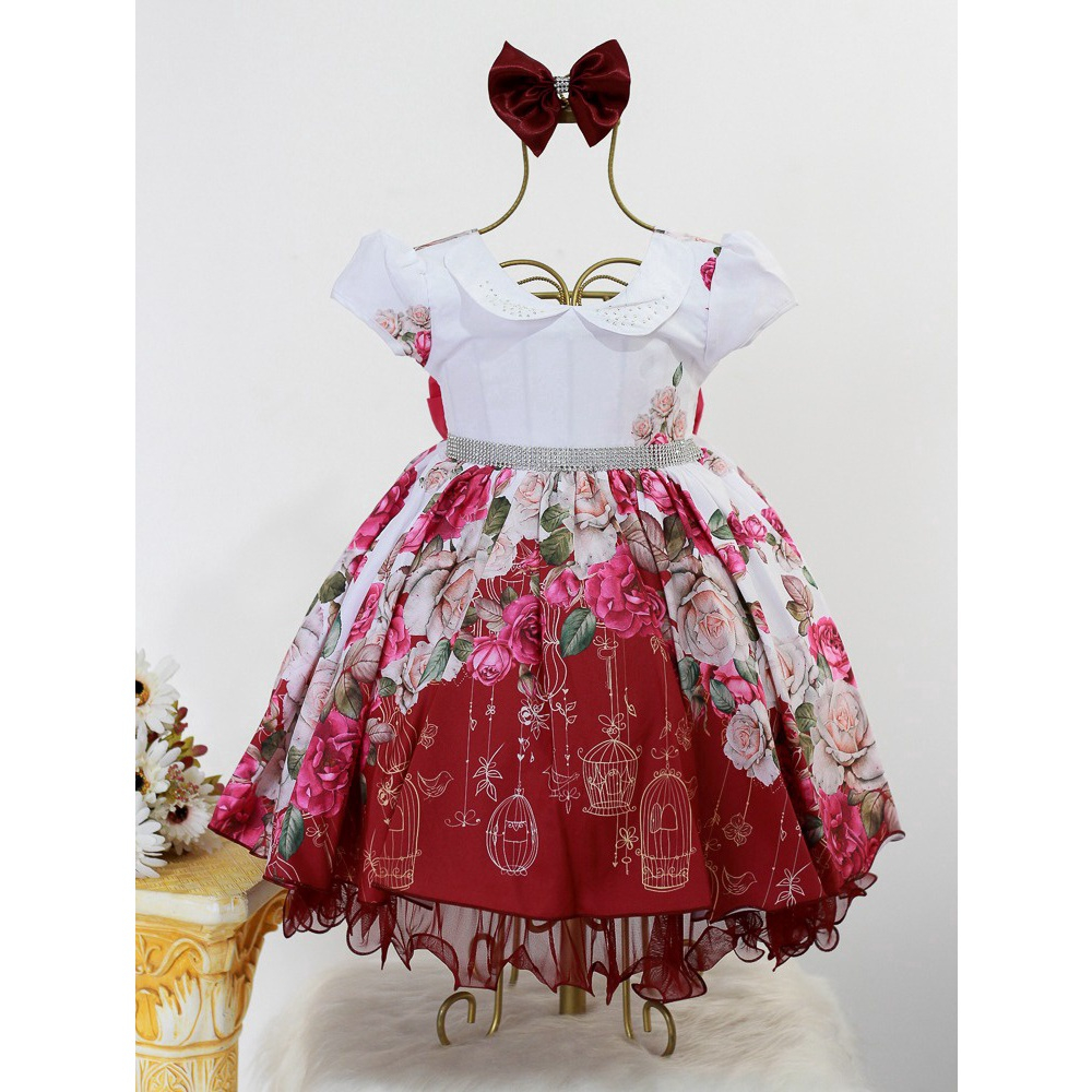 Vestido Infantil Vermelho Princesa Luxo E Tiara - pingo de gente