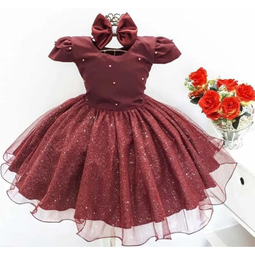 Vestido Infantil Vermelho Princesa Luxo E Tiara - pingo de gente