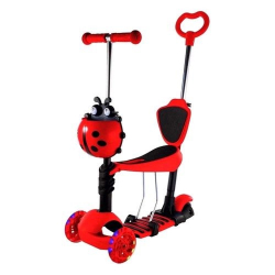 Menor preço em Patinete Infantil 3 Rodas Joaninha Vermelho 2 Em 1 Com Luzes e Cesta - DMR5547