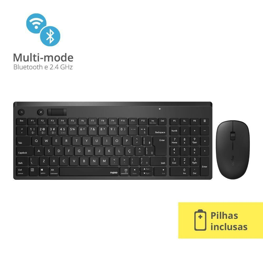 Kit teclado e mouse sem fio rapoo 2 4 ghz pilha preto em promo o na