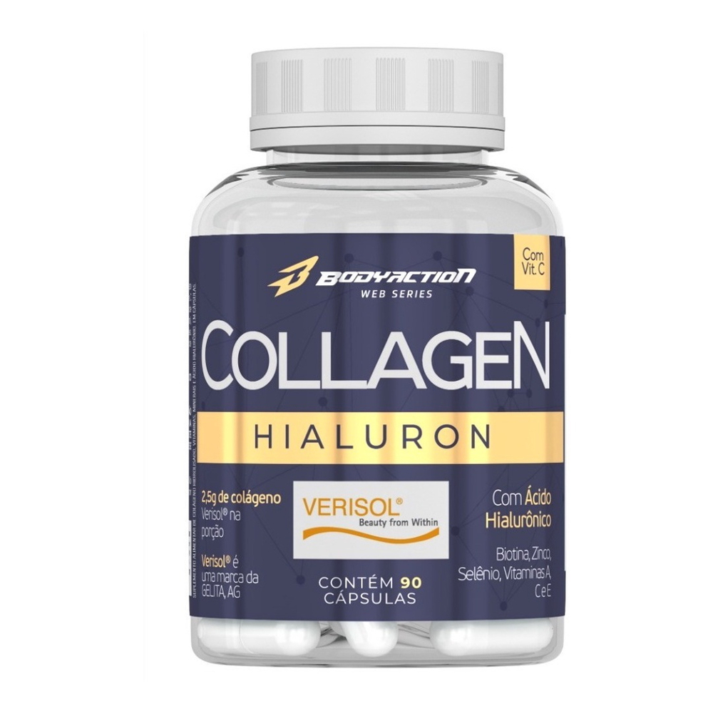 Colágeno Verisol Com Ácido Hialurônico Vit C Biotina 90 Cáps Bodyaction ...