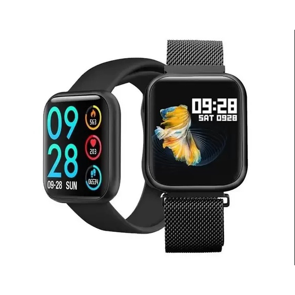 Relógio Smart Watch T80 Preto + 2 Pulseiras + Fone +película - 01Smart