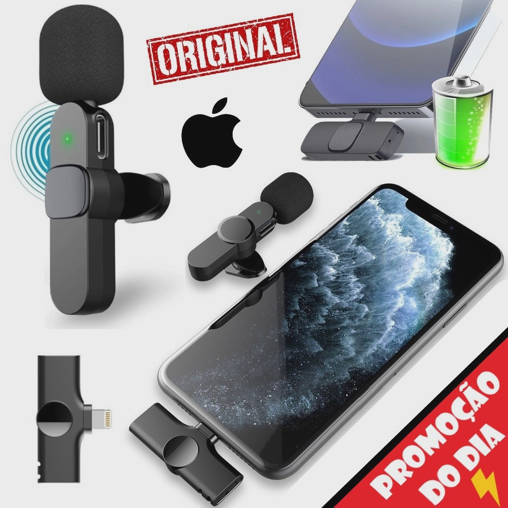 Microfone Lapela Wireless Sem fio para Iphone Ipad Lightning Plug