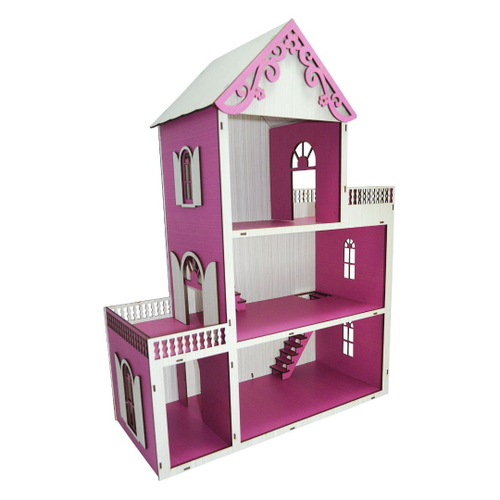 Casinha De Boneca Modelo Americana Mdf Pintada Com 30 Moveis