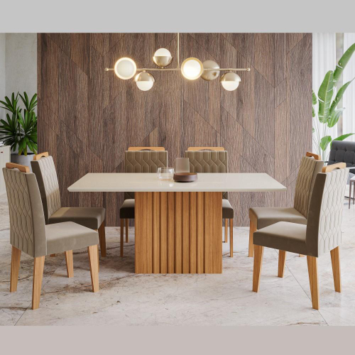 Conjunto Sala de Jantar Carol 180 MDF Laqueado com 06 Cadeiras