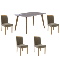 Kit Conjunto Sala De Jantar Mesa Tampo mdf Vidro 130 Cm Com 4 Cadeiras Marrom Madeira Off White é boa?